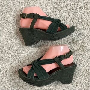 Women's SUNDANCE Boutique HUNTER GREEN Suede PLATFORM Dress SANDALS Shoes